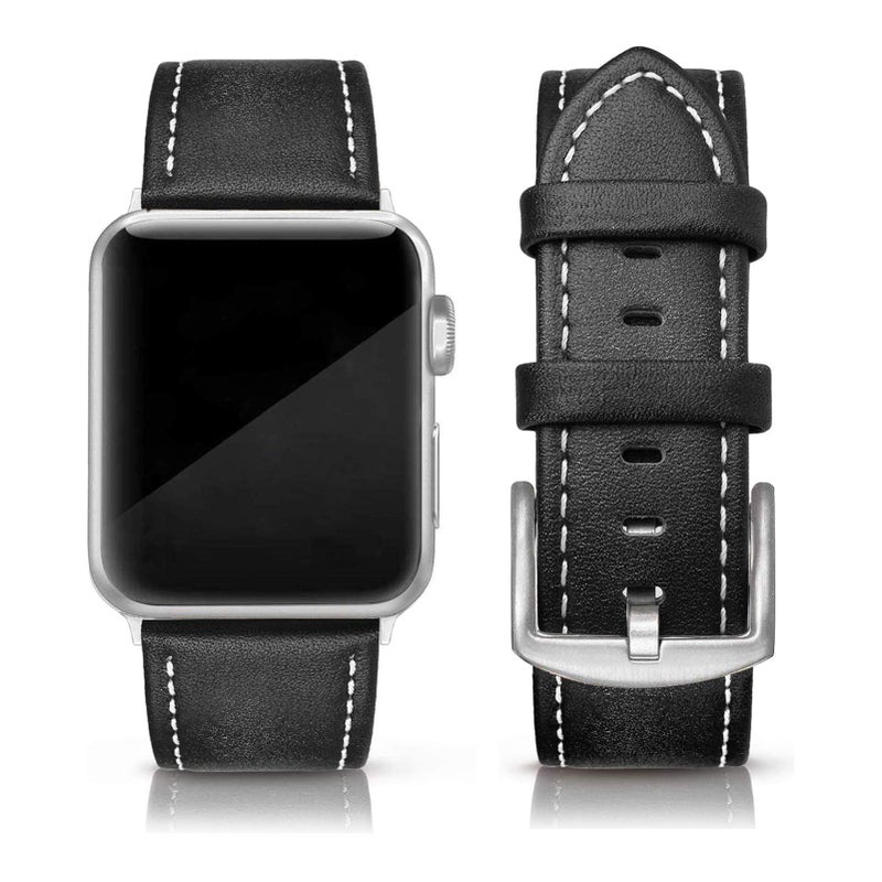 EDIMENS Leather Bands Compatible with Apple Watch 42mm 44mm, Genuine Leather Vintage Strap Classic Buckle Compatible with Apple iWatch Series 5/4/3/2/1, Sports&Edition Men & women, Classic Black - Image 1